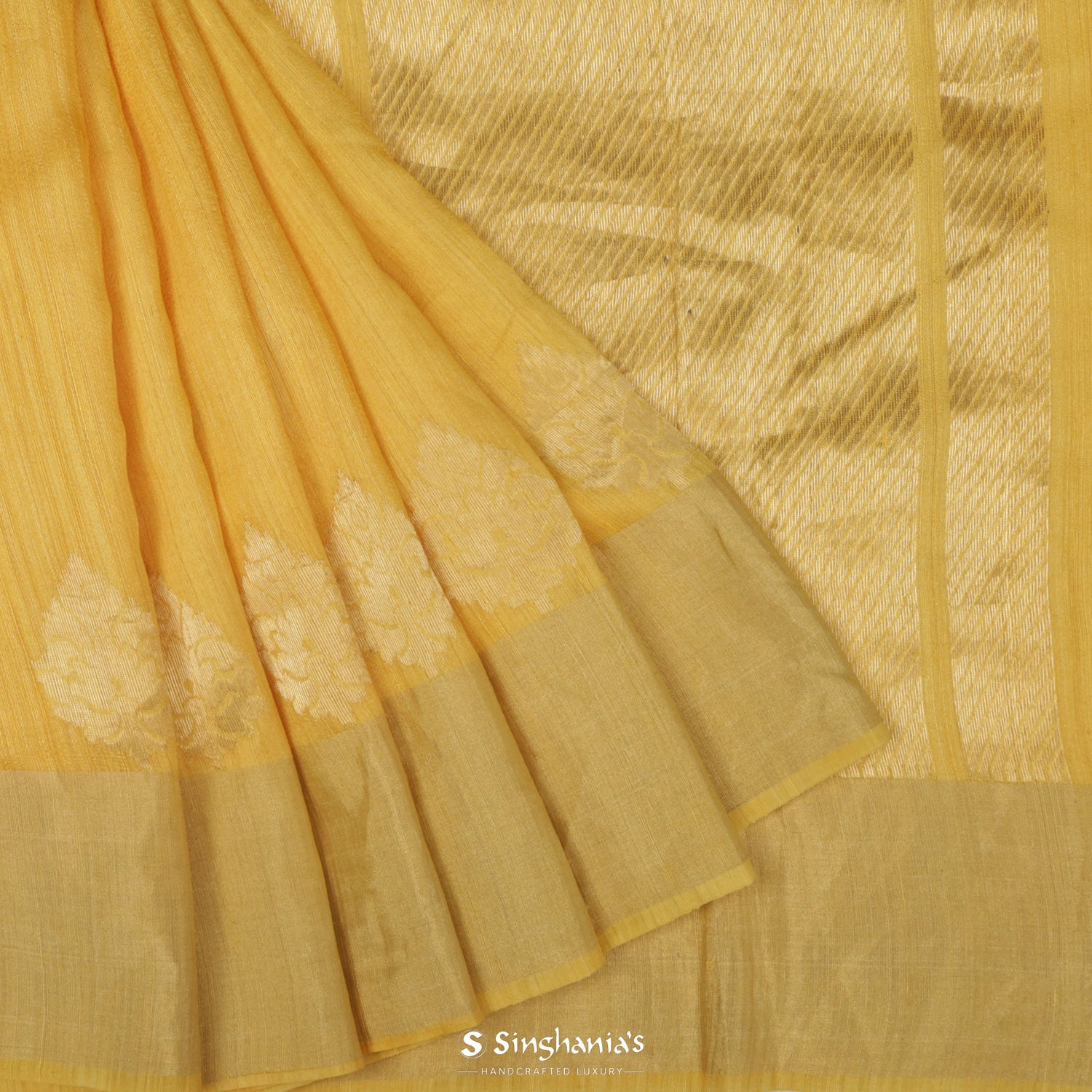 Macaroon Yellow Matka Saree With Banarasi Weaving