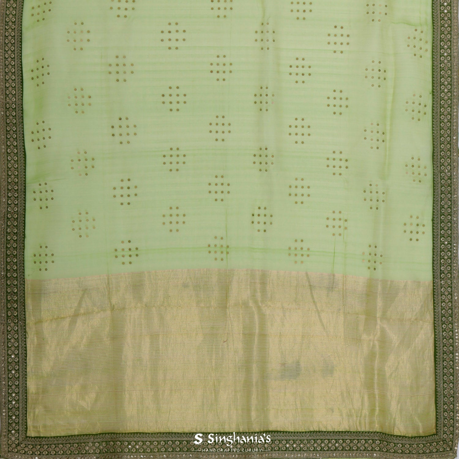 Sage Green Matka Silk Saree With Bandhani Pattern