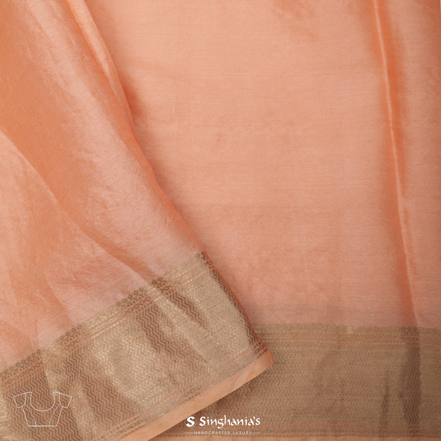 Apricot Orange Printed Tussar Silk Saree With Floral Pattern