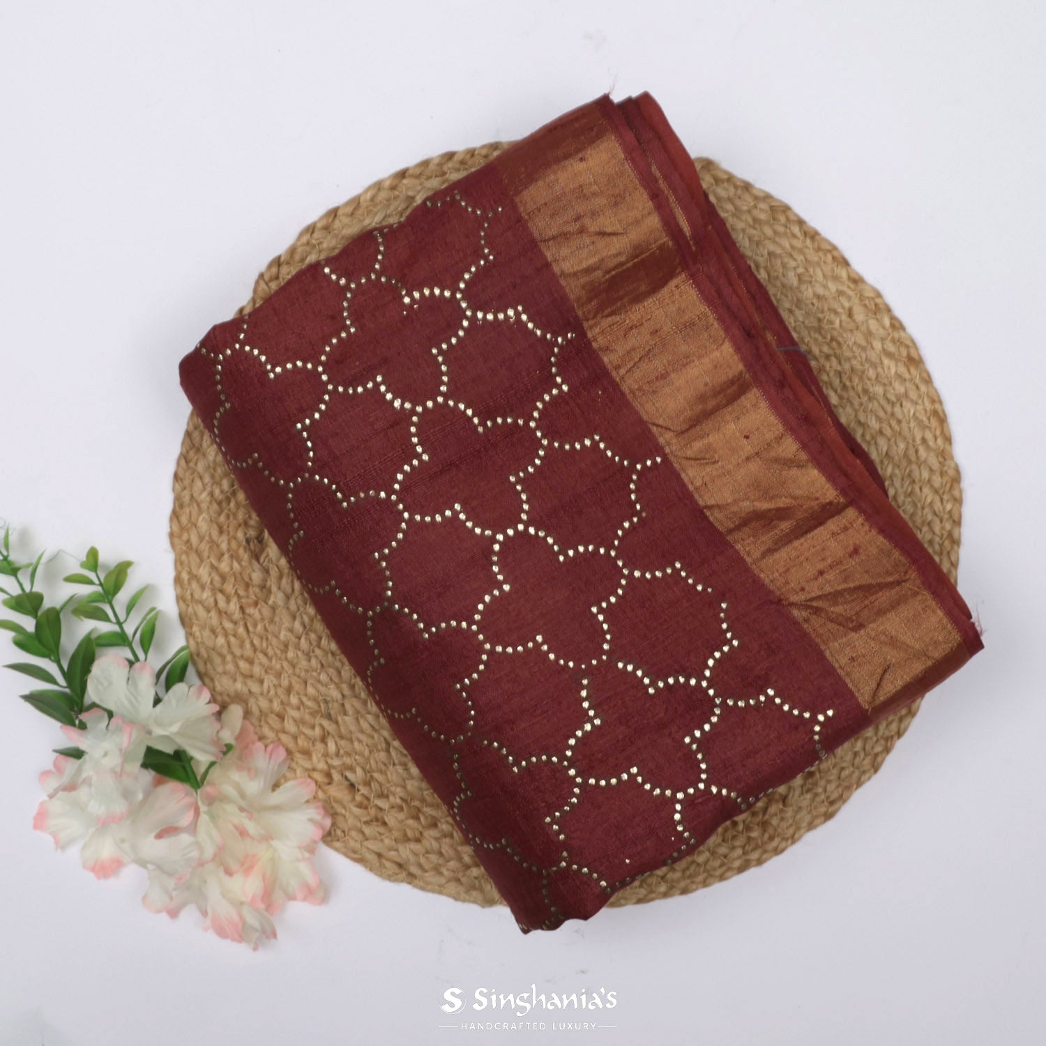Chestnut Brown Tussar Silk Saree With Mukaish Work