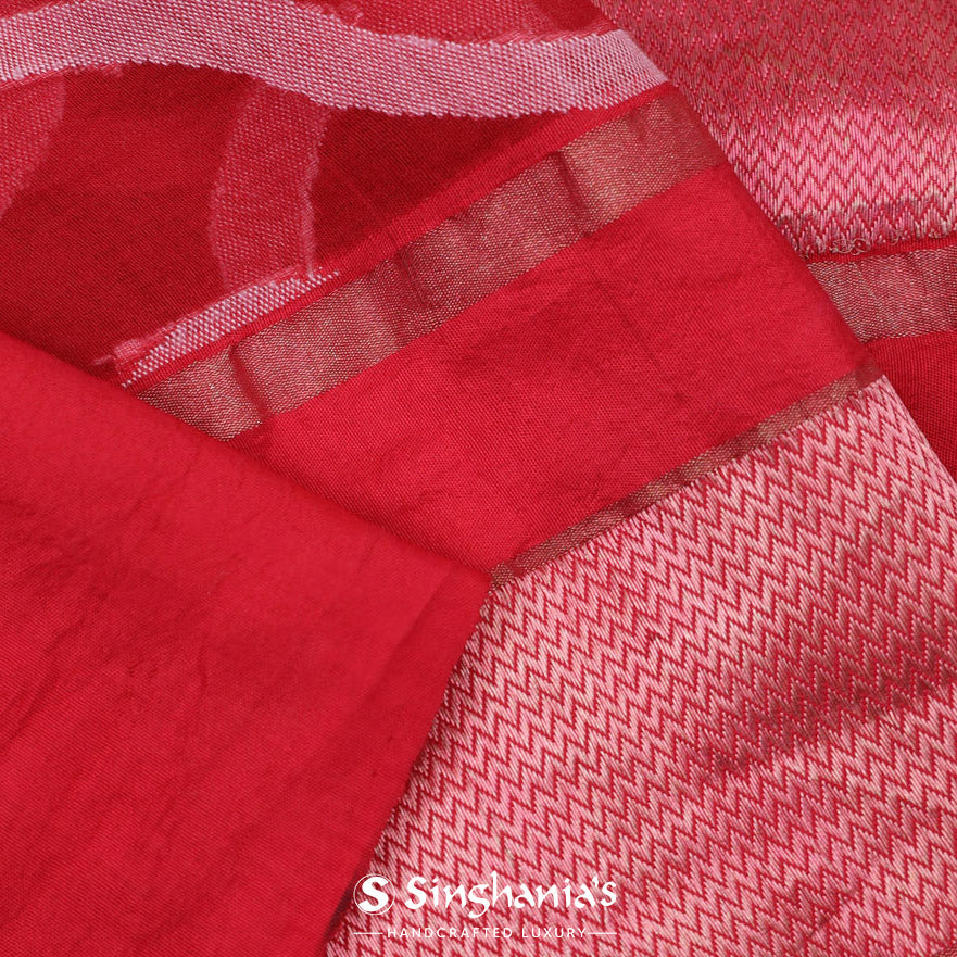 Scarlet Red Organza Saree With Banarasi Border