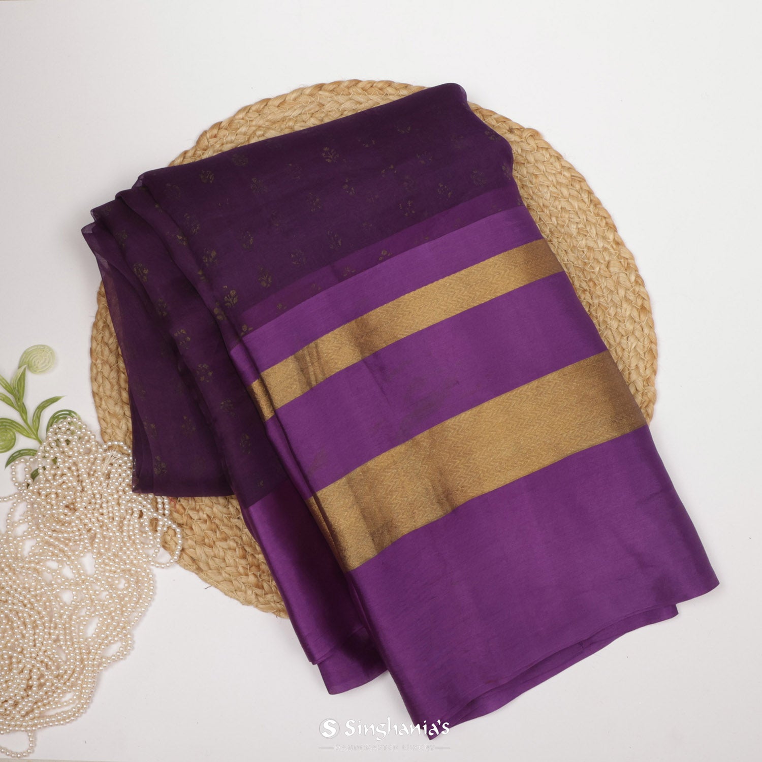 Purple Violet Organza Saree With Floral Foil Print Buttis