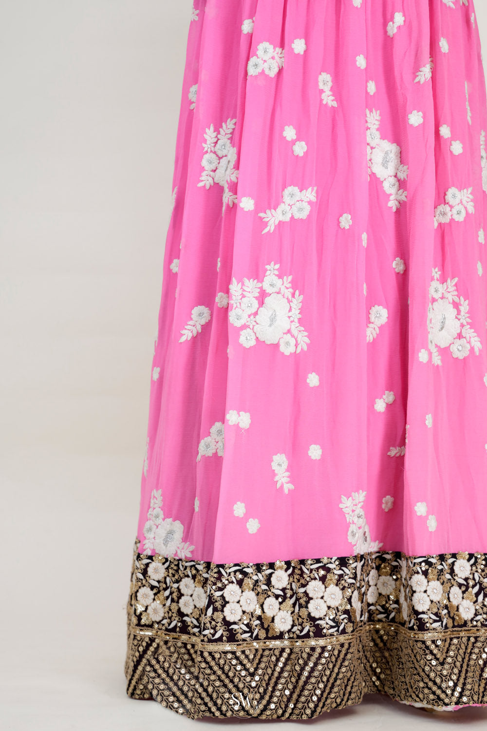 Bright Pink Lehenga Set With Floral Embroidery