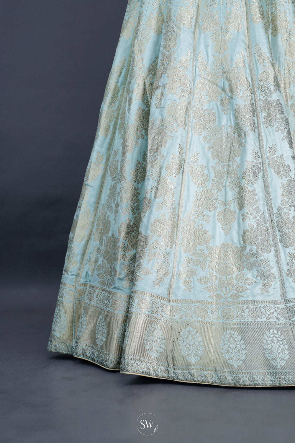 Powder Blue Silk Lehenga Set With Embroidery