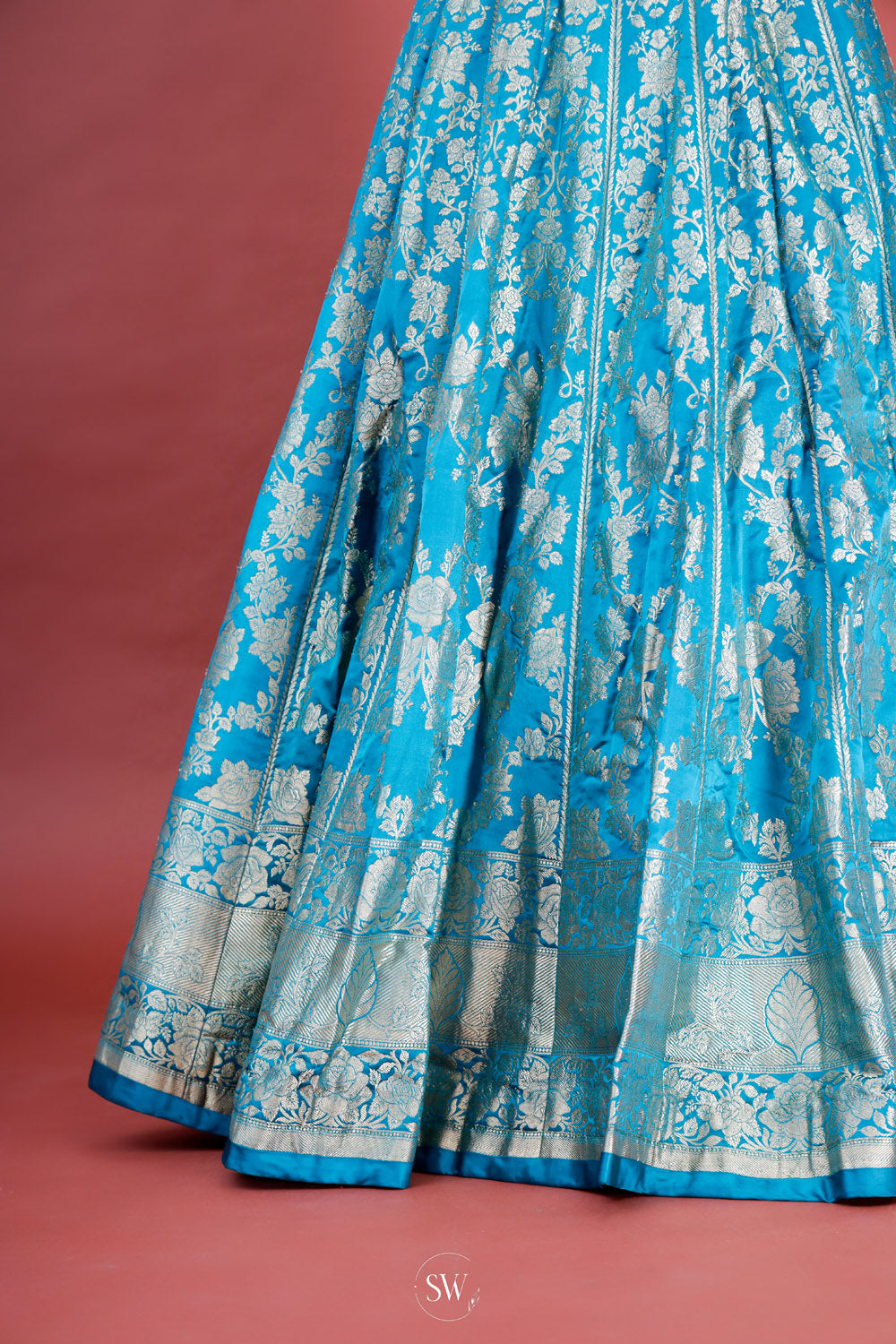 Lapis Blue Banarasi Silk Lehenga Set With Floral Design
