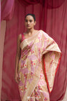 Pastel Purple - Gold Organza Designer Saree With Floral Embroidery