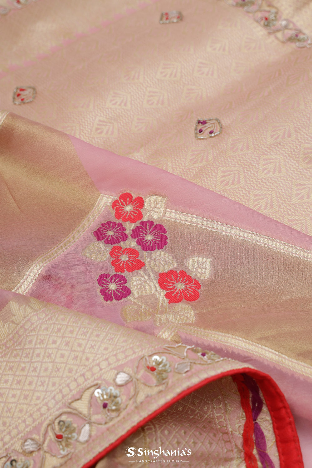 Pastel Purple - Gold Organza Designer Saree With Floral Embroidery