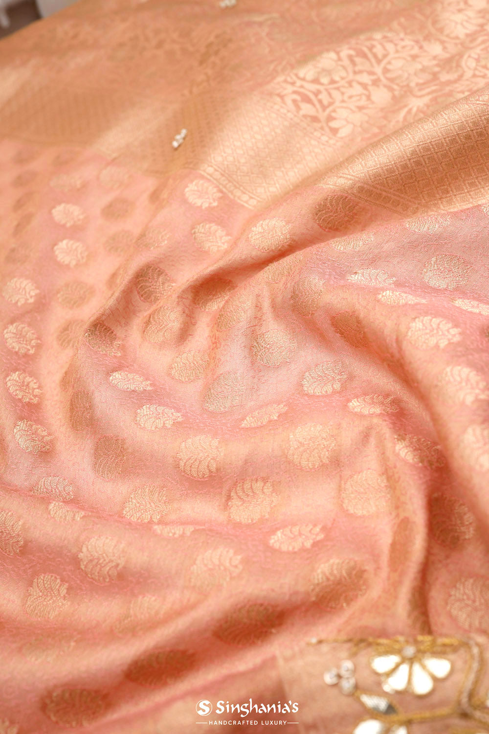 Pastel Peach Silk Designer Saree With Floral Embroidery