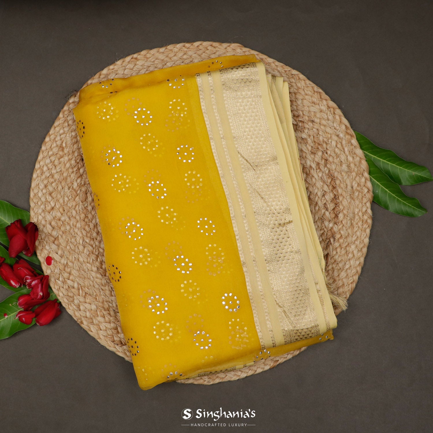 Snapchat Yellow Organza Saree With Foil Print