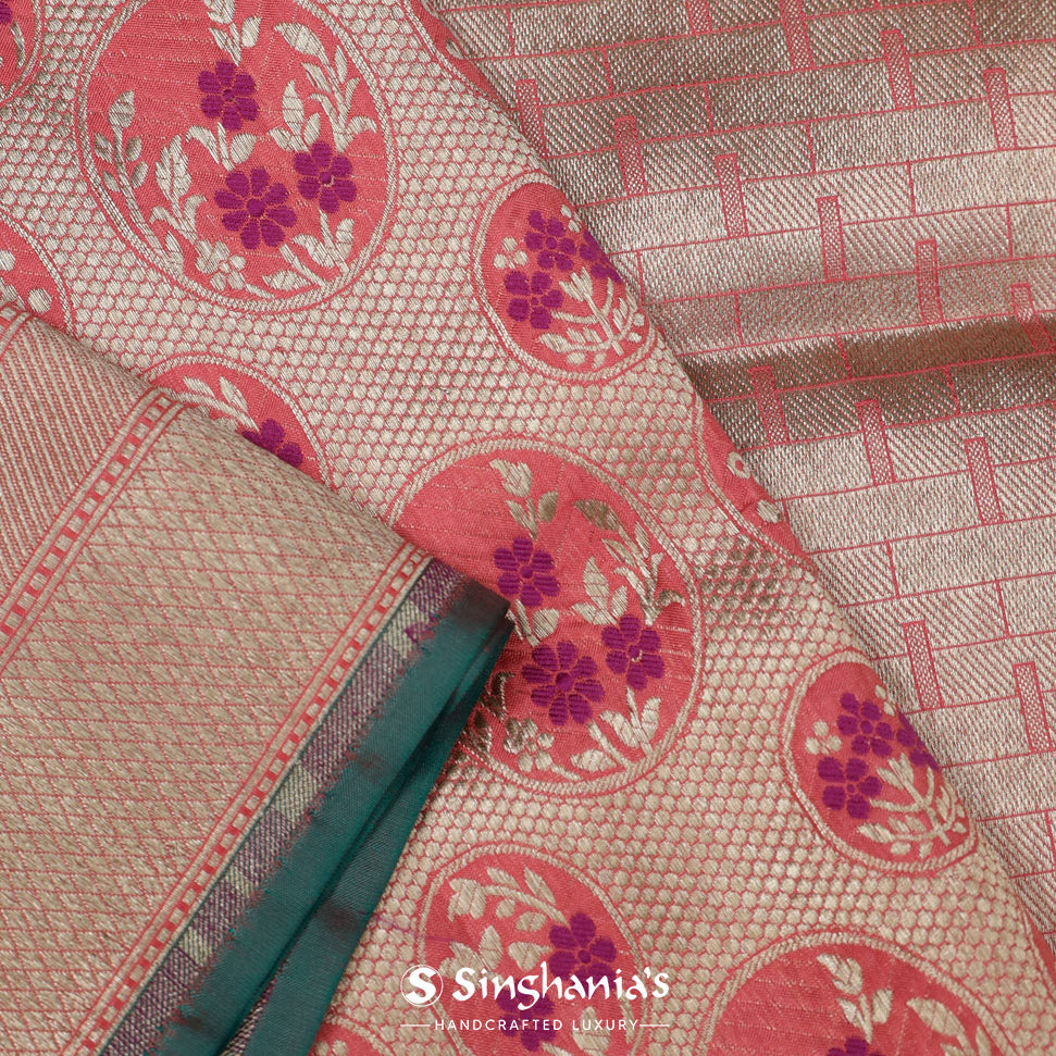 Brink Pink Silk Saree With Banarasi Weaving