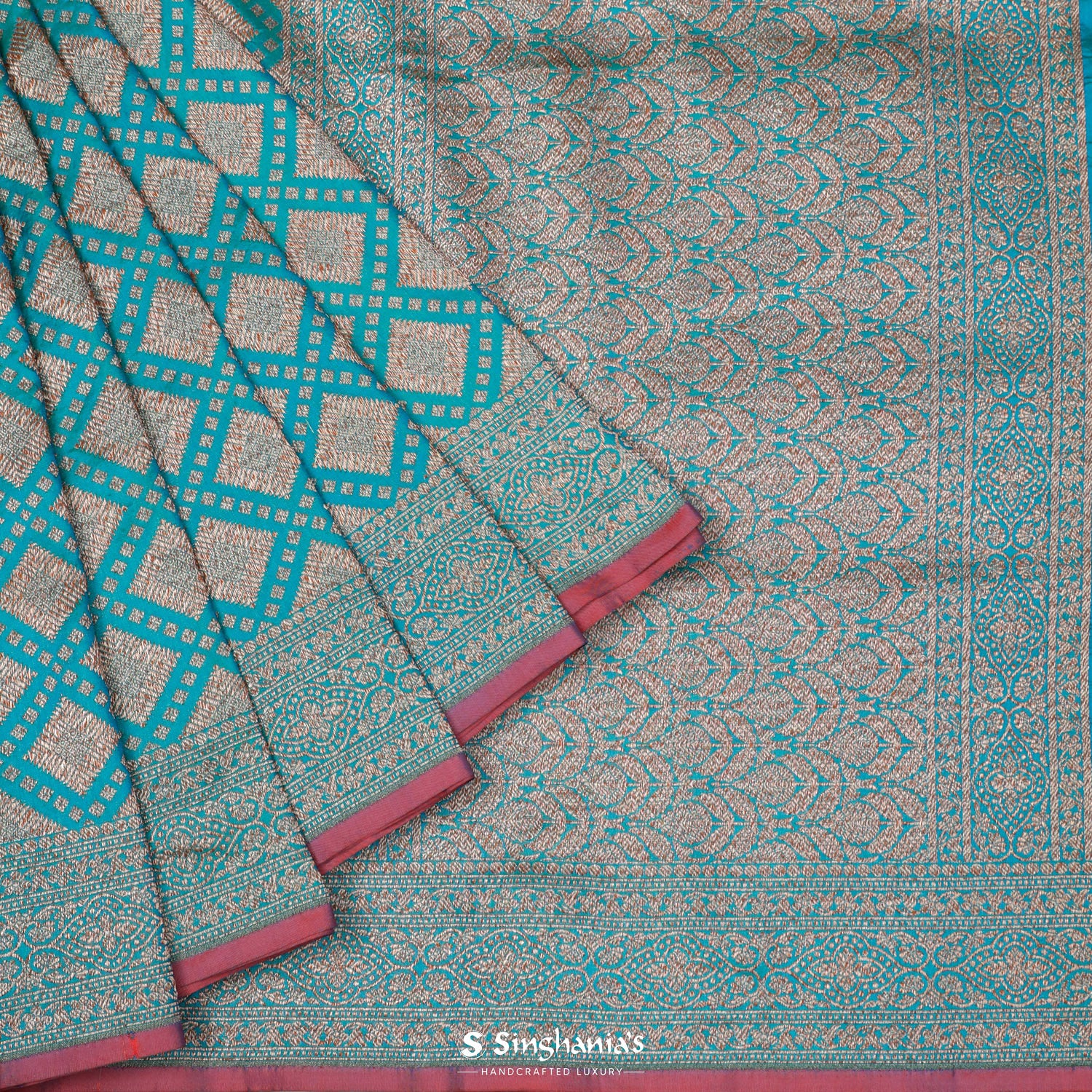 Pacific Blue Banarasi Saree With Floral Zari Weaving