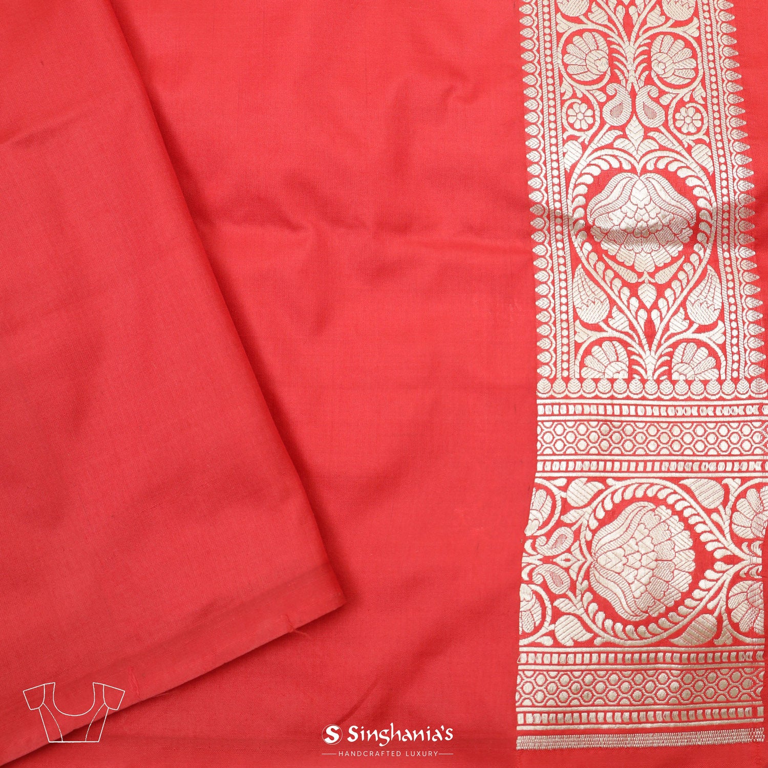 Pigment Red Silk Saree With Floral Banarasi Weaving