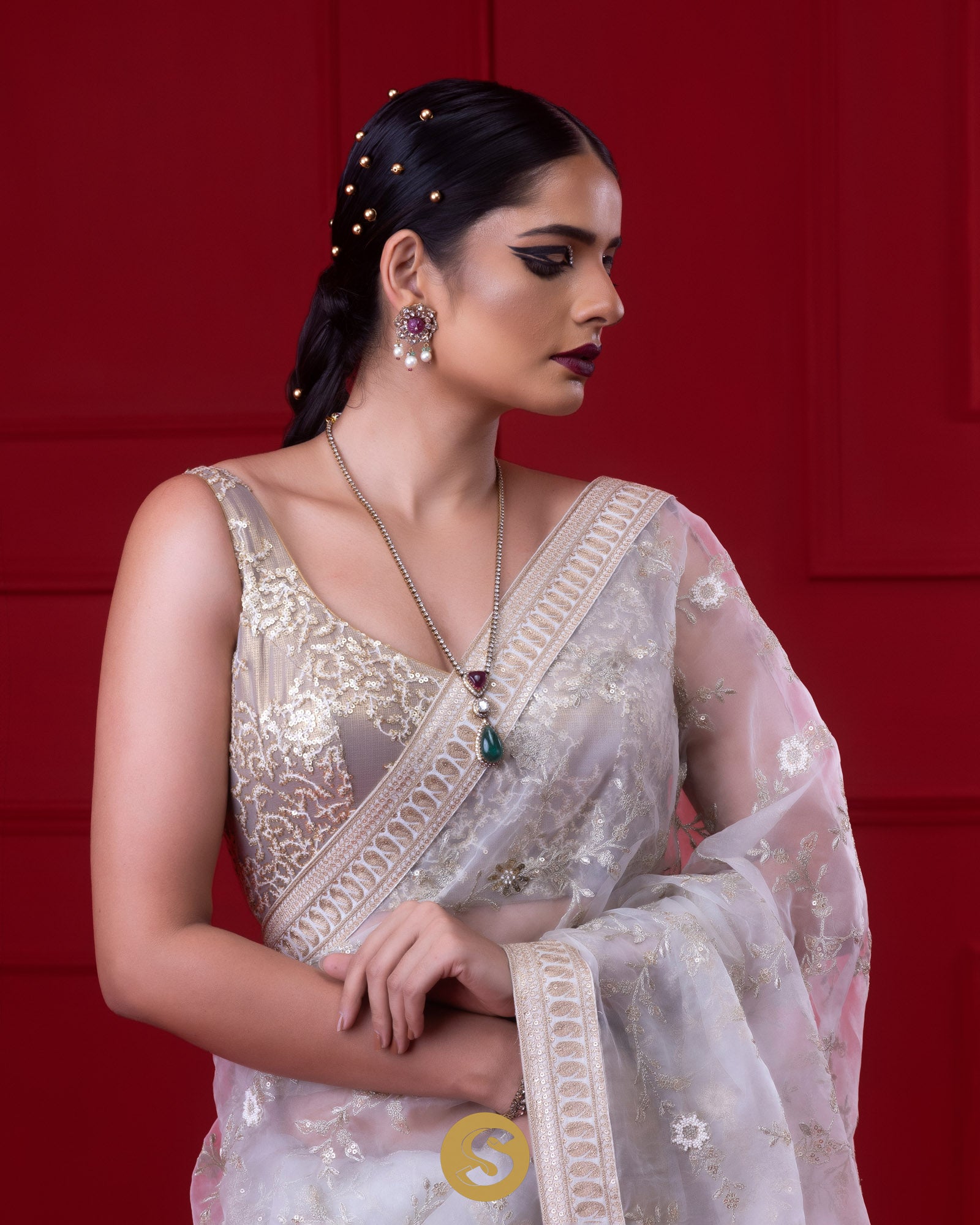 Spring White Organza Designer Saree With Hand Embroidery