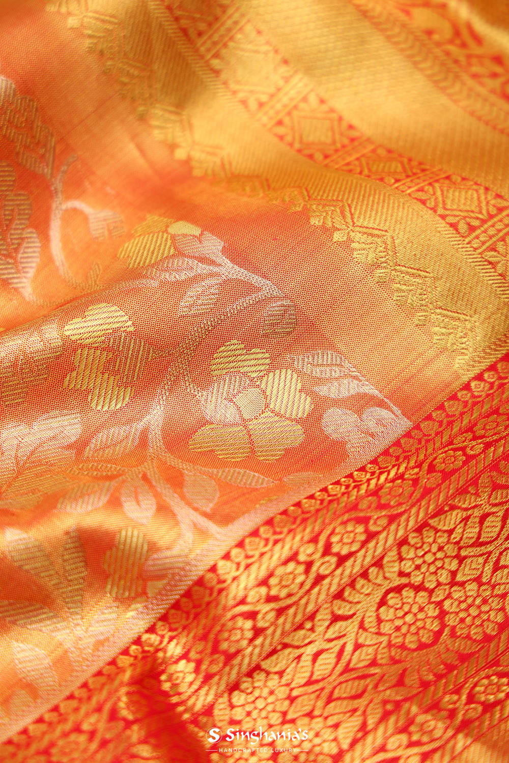 Peach Pink Tissue Kanjivaram Saree With Floral Jaal Work