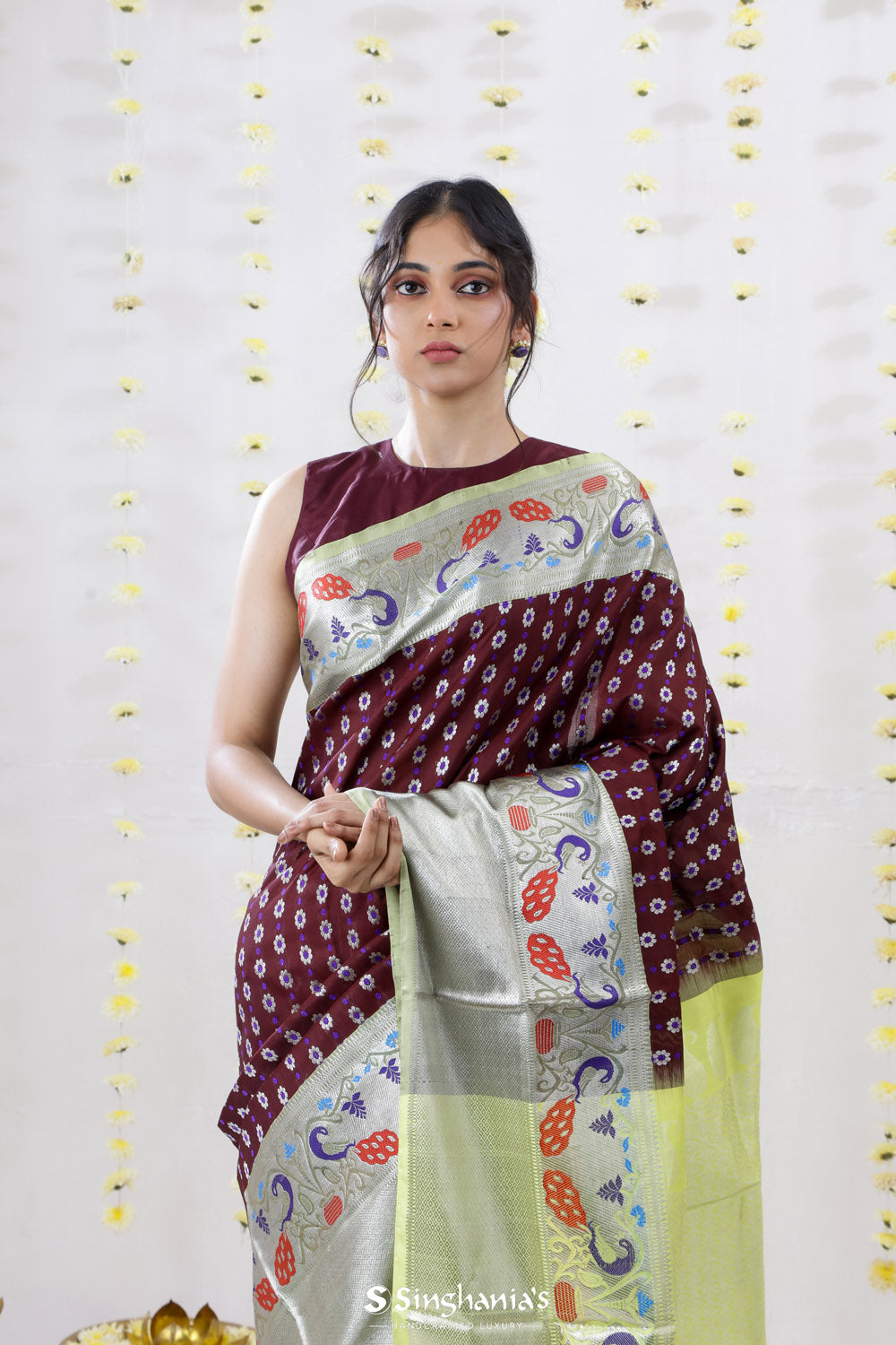 Pansy Purple Venkatagiri Silk Saree With Contrast Border