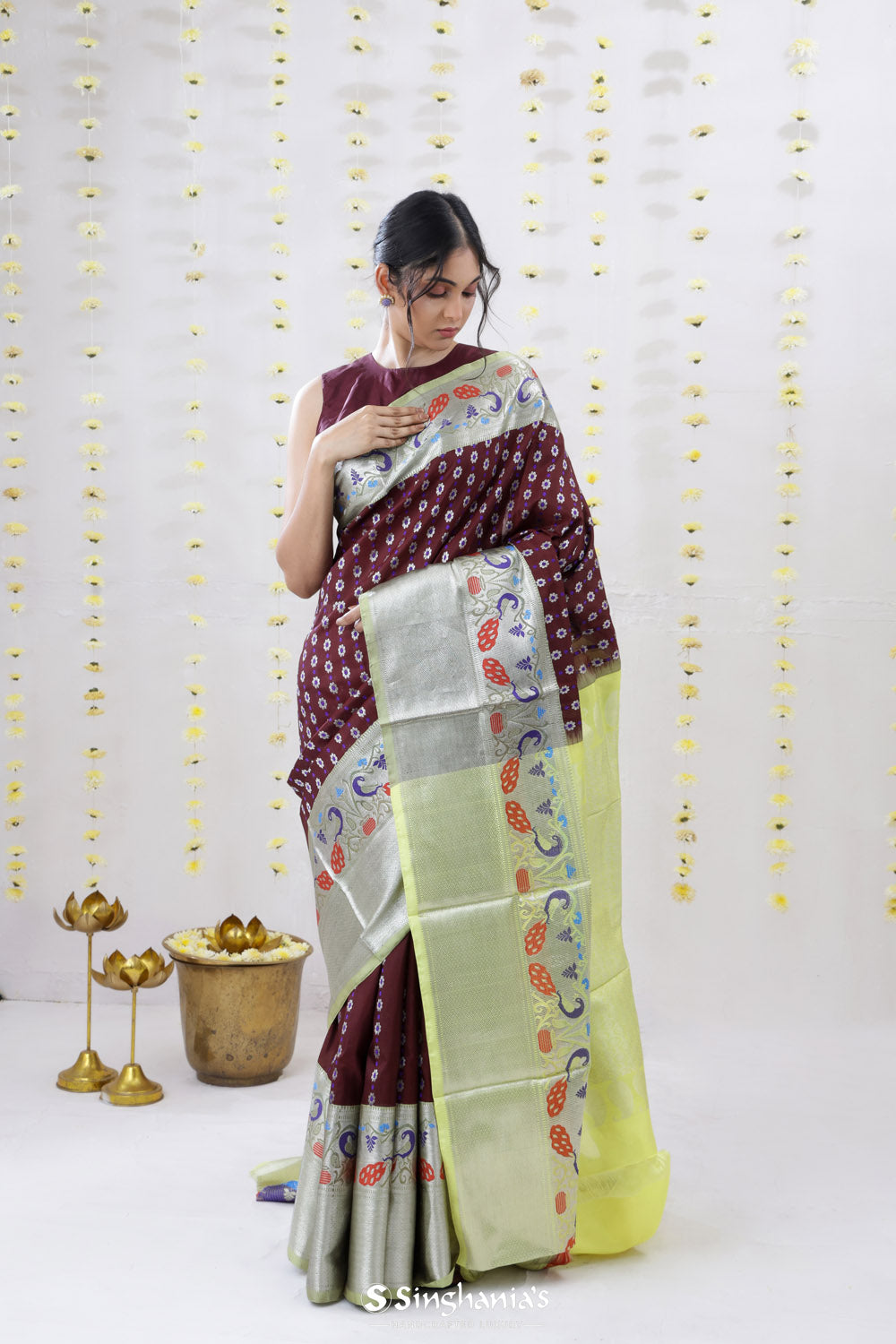 Pansy Purple Venkatagiri Silk Saree With Contrast Border