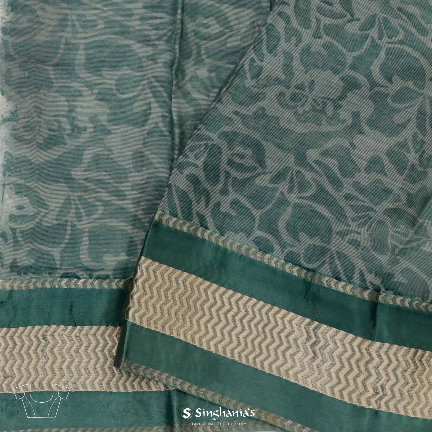 Pale Yellow Printed Maheshwari Saree With Floral Pattern