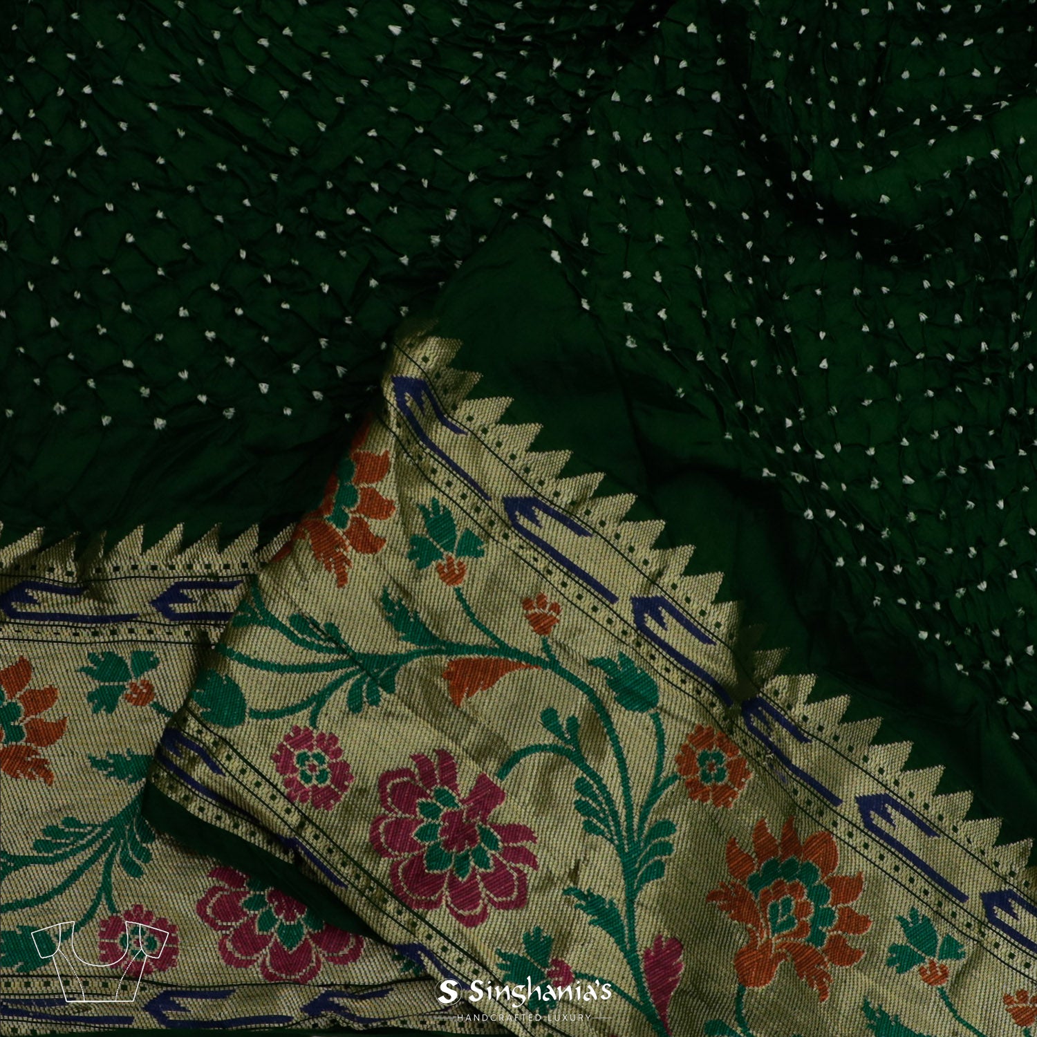 Corn Green Printed Silk Saree With Bandhani Pattern