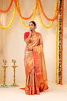 Orange Red Tissue Kanjivaram Saree With Floral Weaving