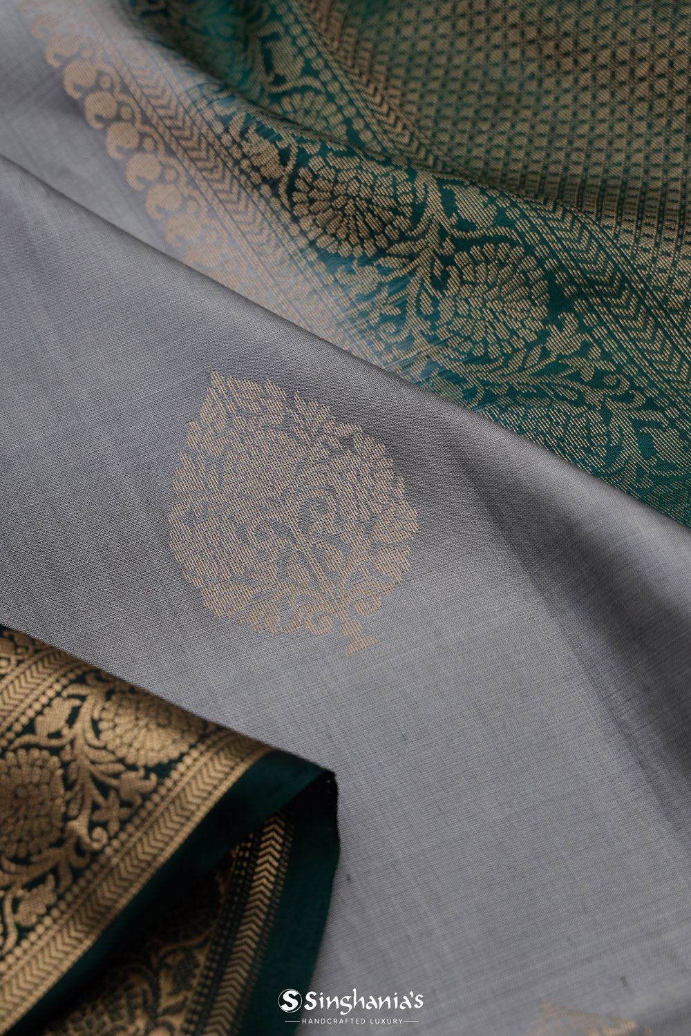 Cadet Grey Soft Silk Saree With Zari Weaving