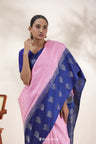 Lace Pink Soft Silk Saree With Contrast Border