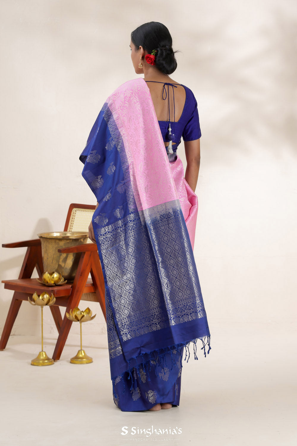 Lace Pink Soft Silk Saree With Contrast Border