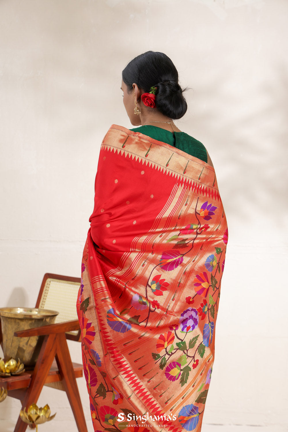 Imperial Red Paithani Handloom Silk Saree