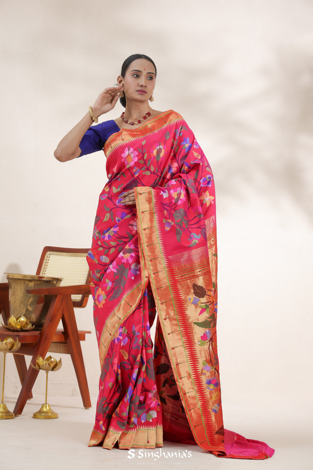 Desire Red Paithani Handloom Silk Saree