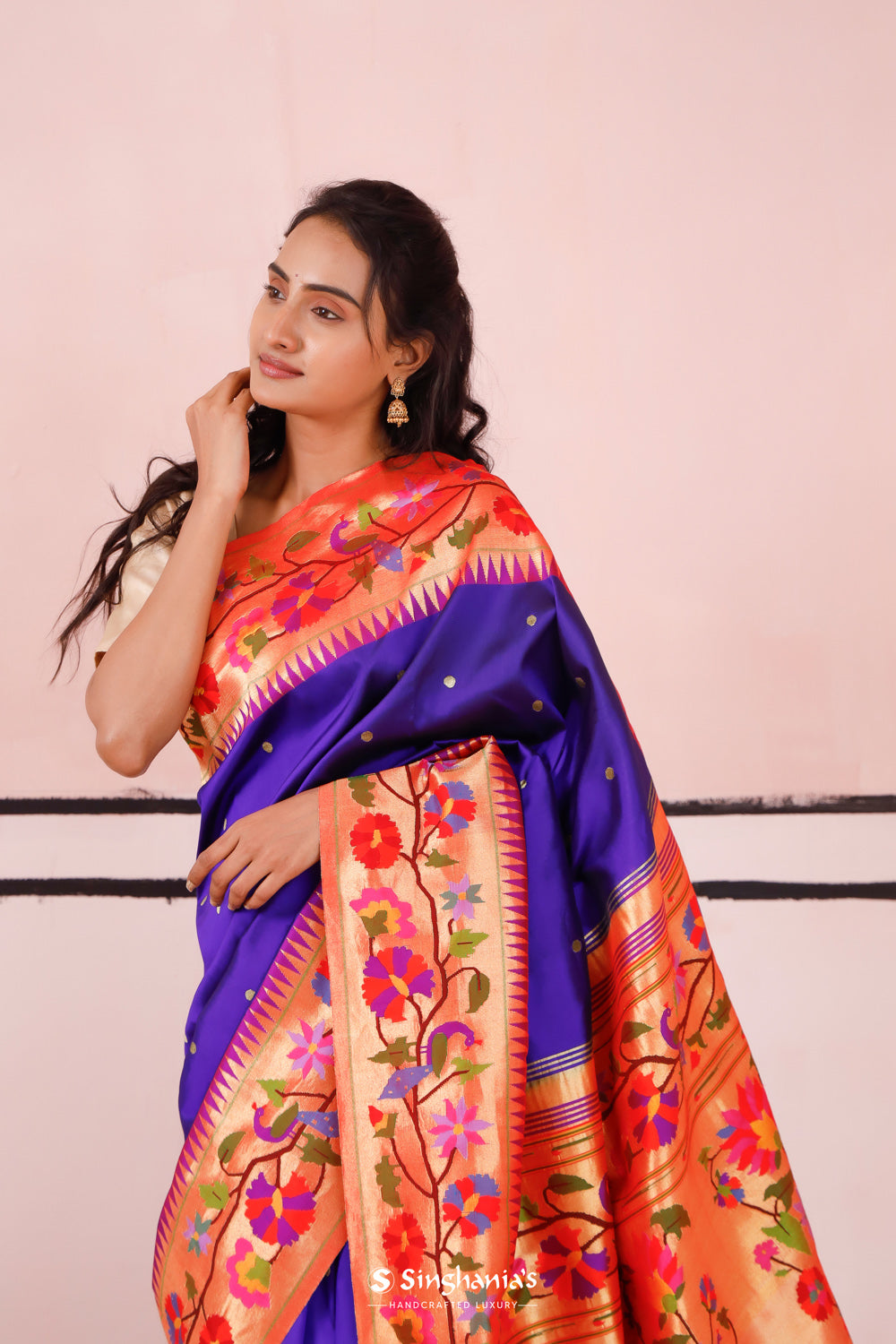 Indigo Blue Paithani Handloom Silk Saree