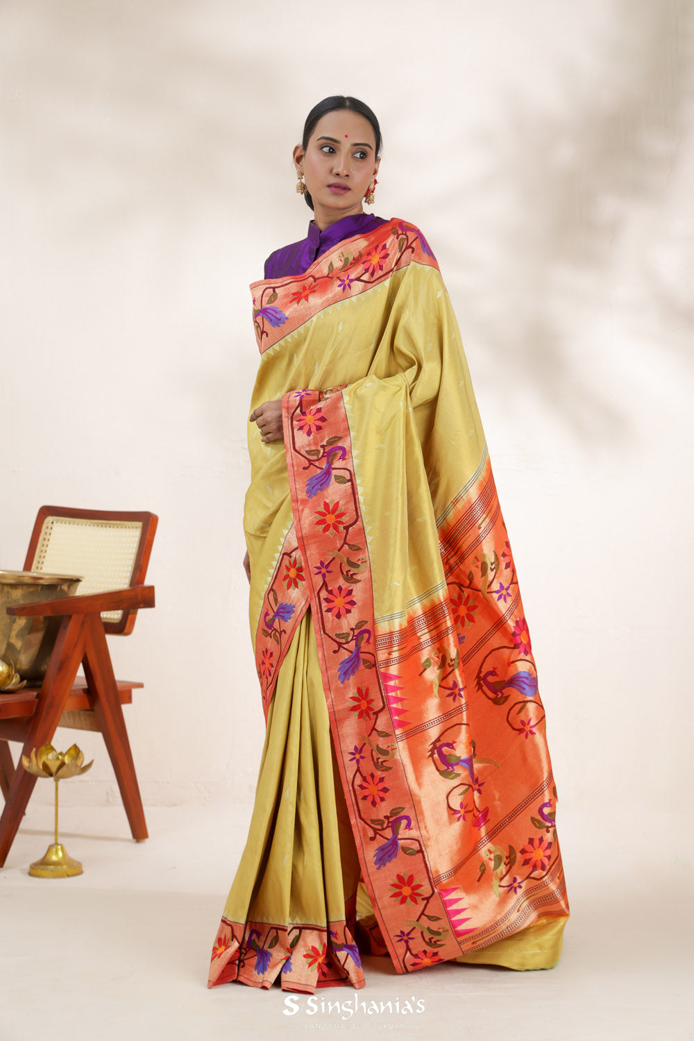 Warm Yellow Paithani Handloom Silk Saree