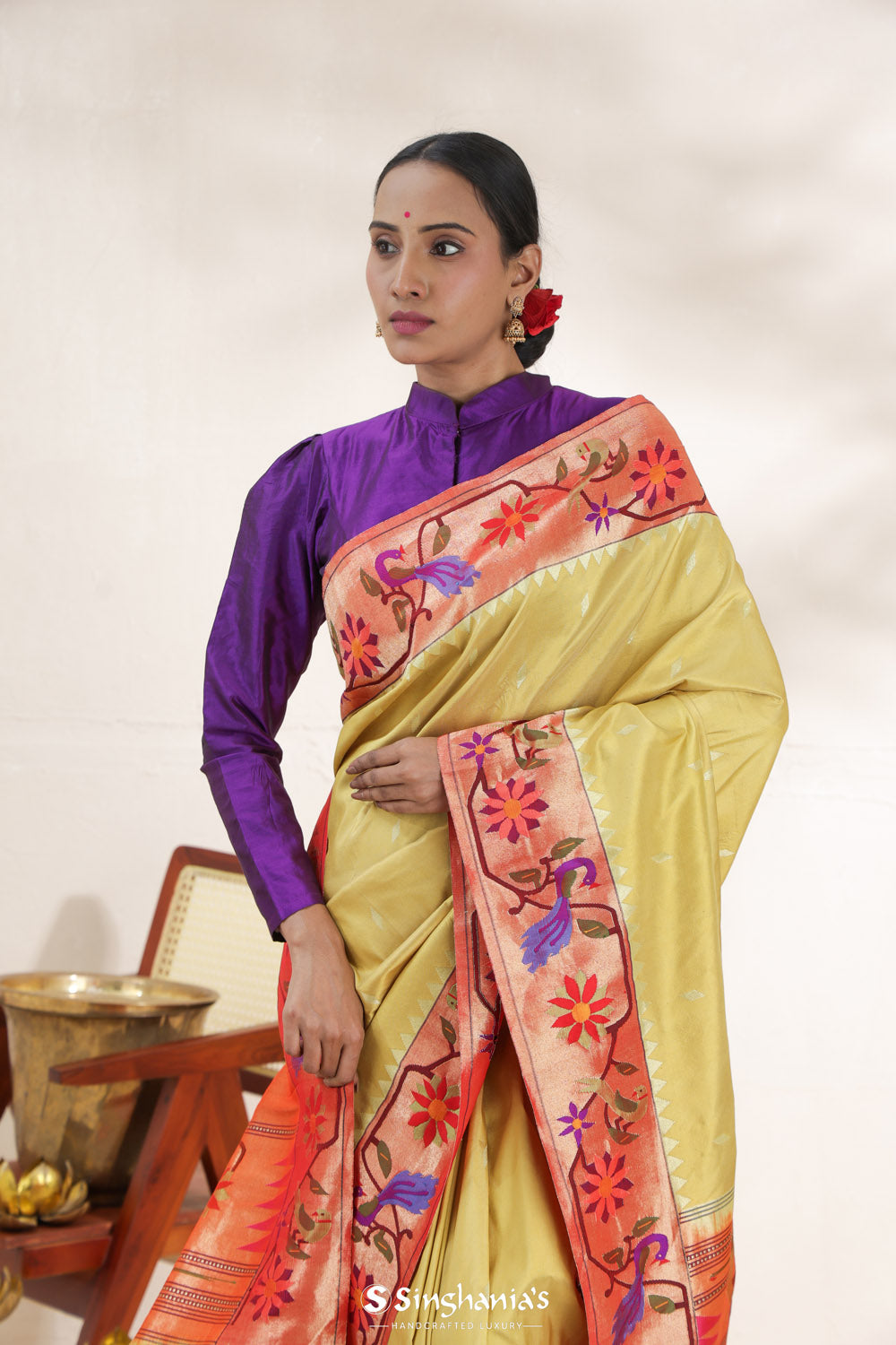 Warm Yellow Paithani Handloom Silk Saree