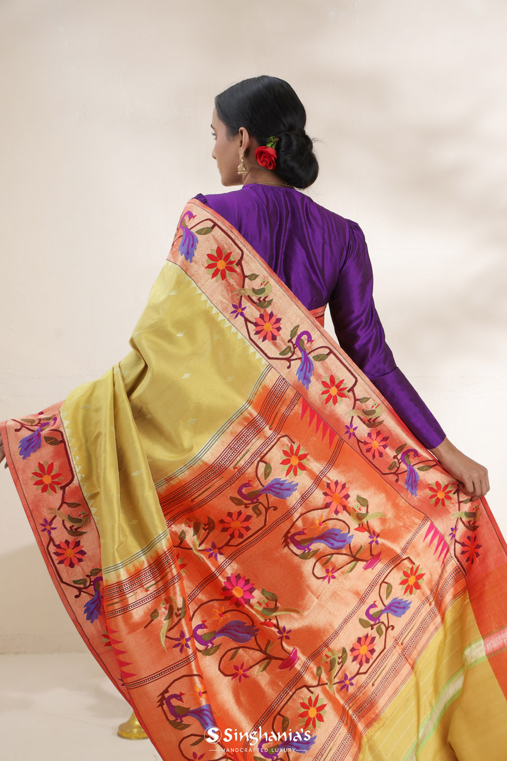 Warm Yellow Paithani Handloom Silk Saree