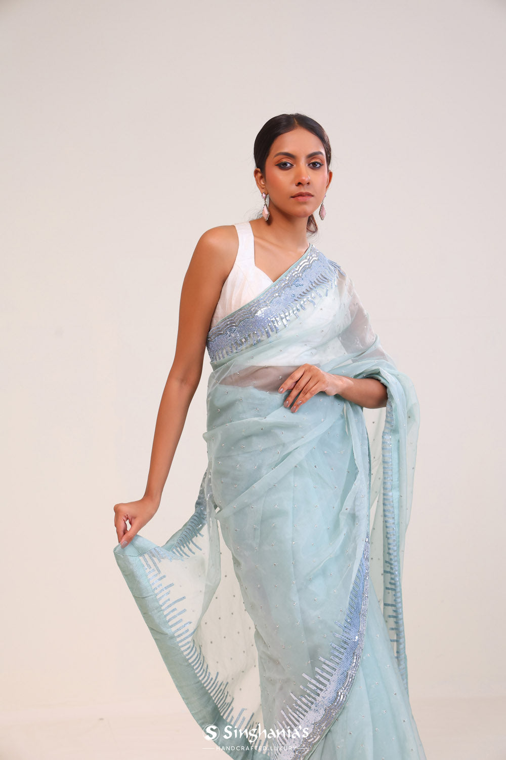 Beau Blue Organza Handcrafted Saree