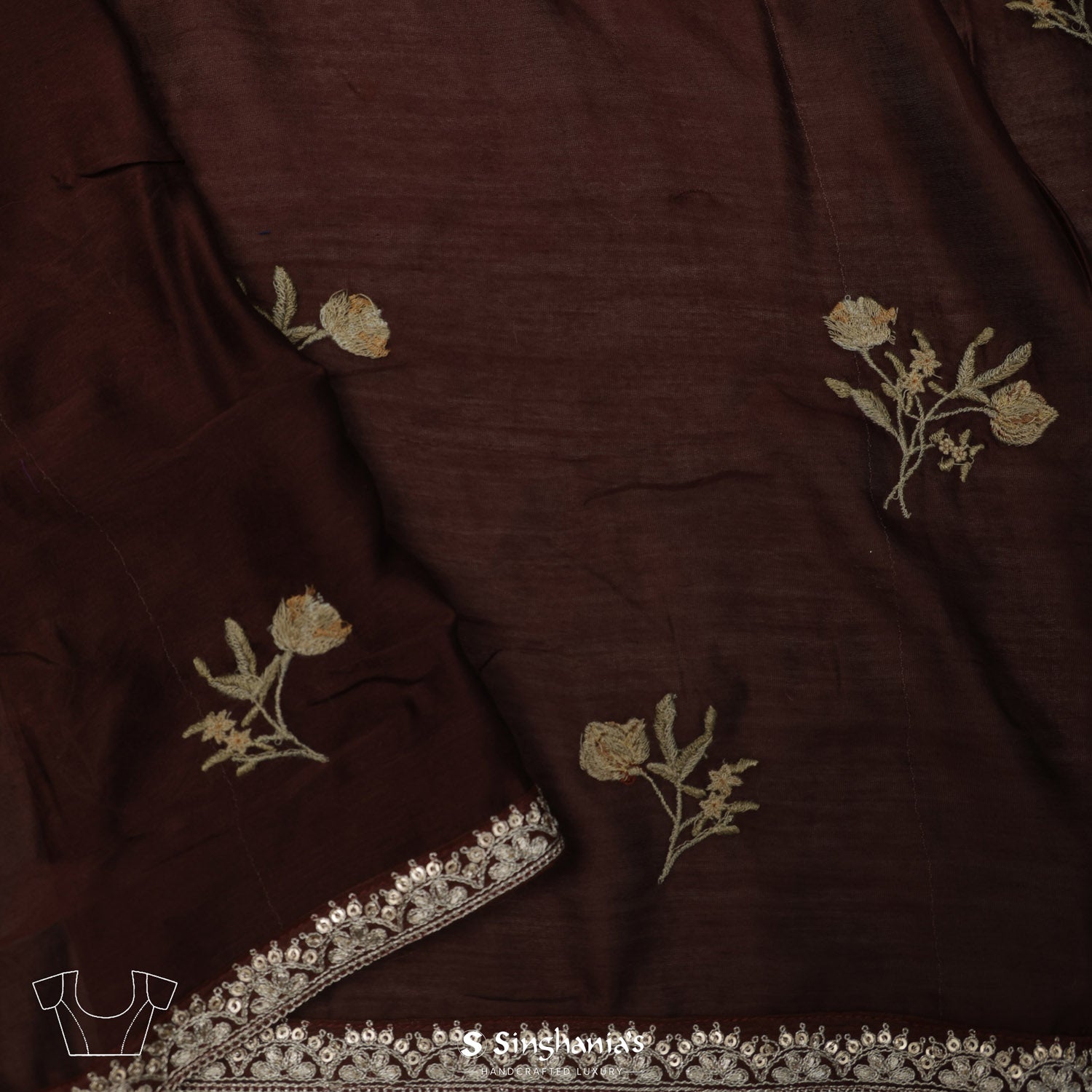 Coffee Brown Printed Silk Saree With Bandhani Pattern And Sequin Embroidery Border