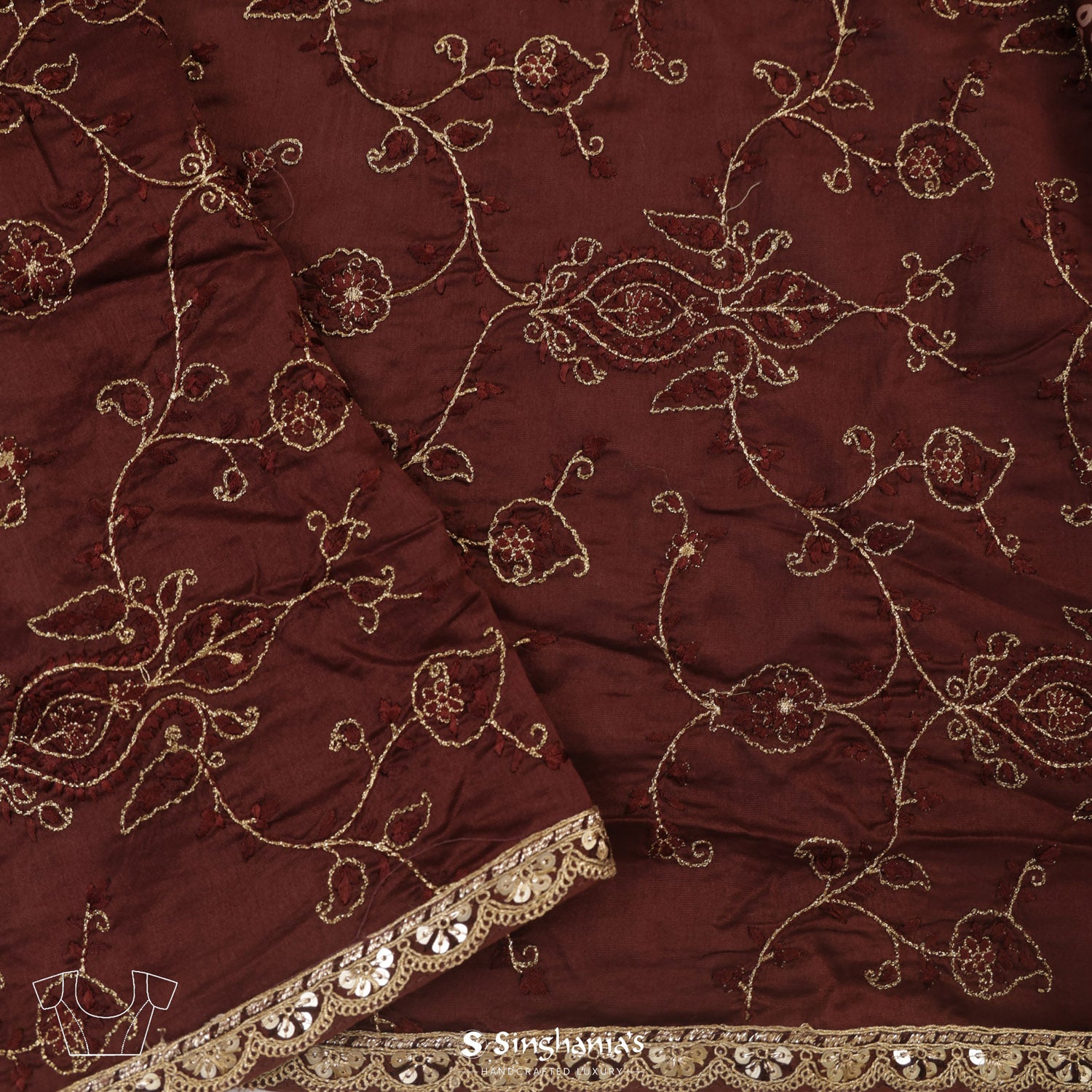 Dark Brown Printed Silk Saree With Bandhani Pattern