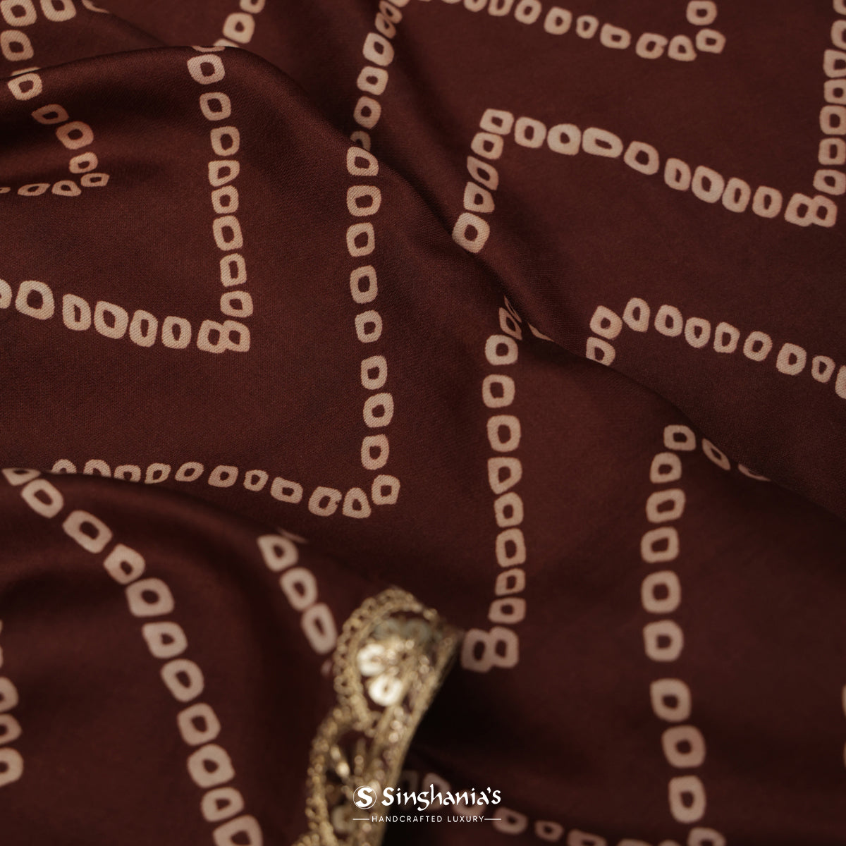 Brown Printed Silk Saree With Bandhani Pattern