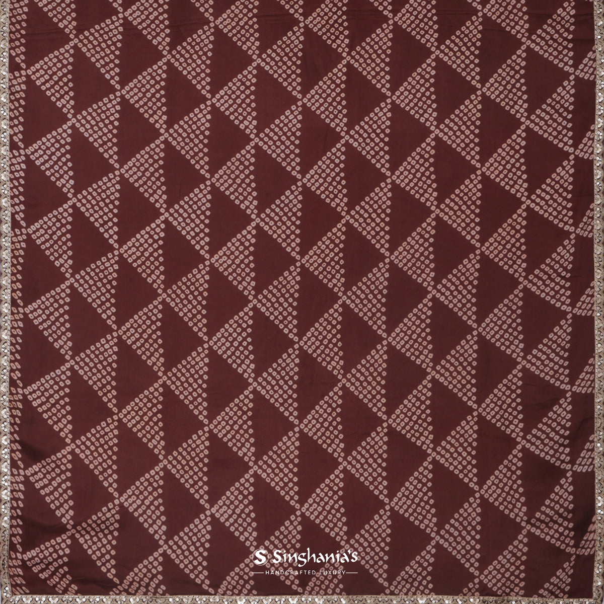 Coffee Brown Printed Silk Saree With Bandhani Pattern