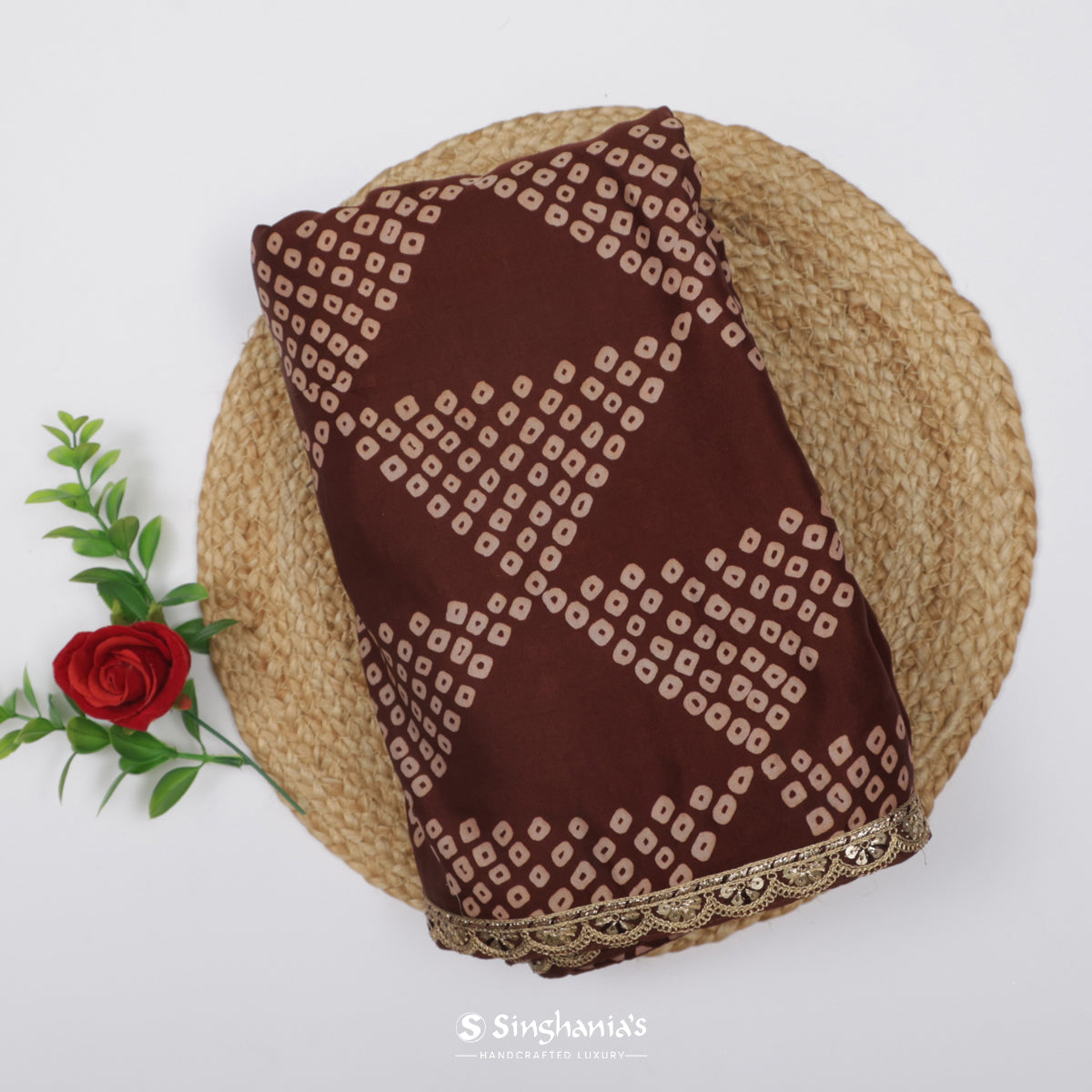 Coffee Brown Printed Silk Saree With Bandhani Pattern