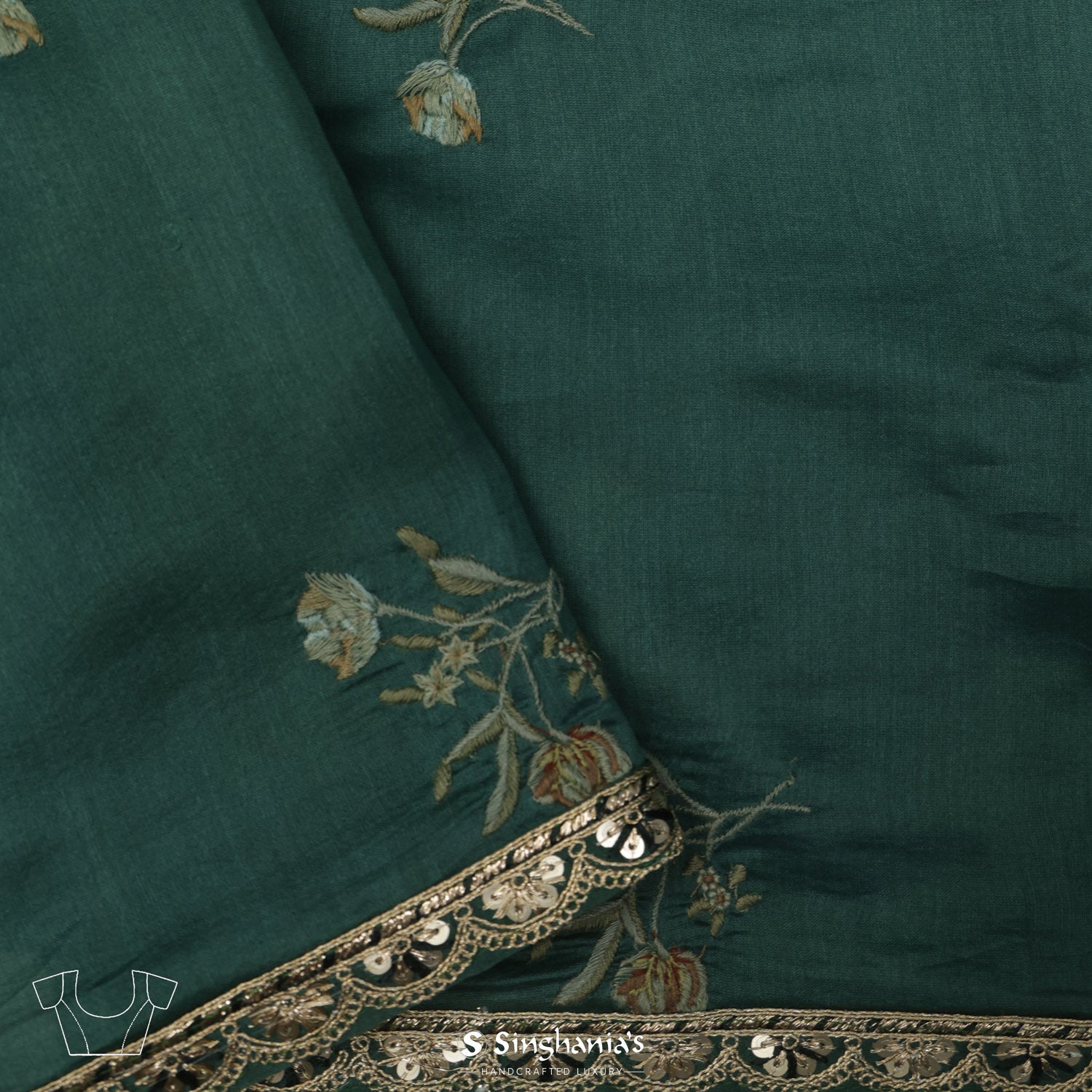 Medium Jungle Green Printed Silk Saree With Bandhani Pattern