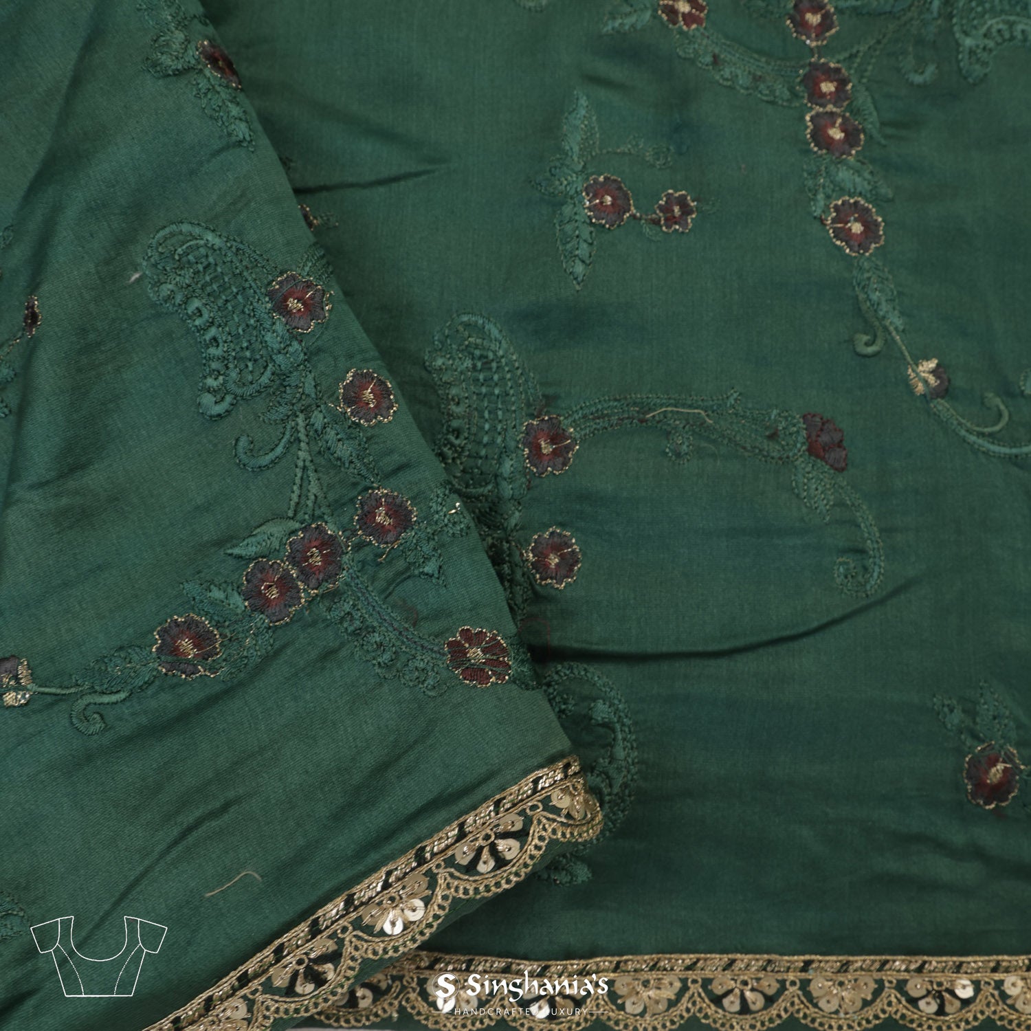 Phthalo Green Printed Silk Saree With Bandhani Pattern