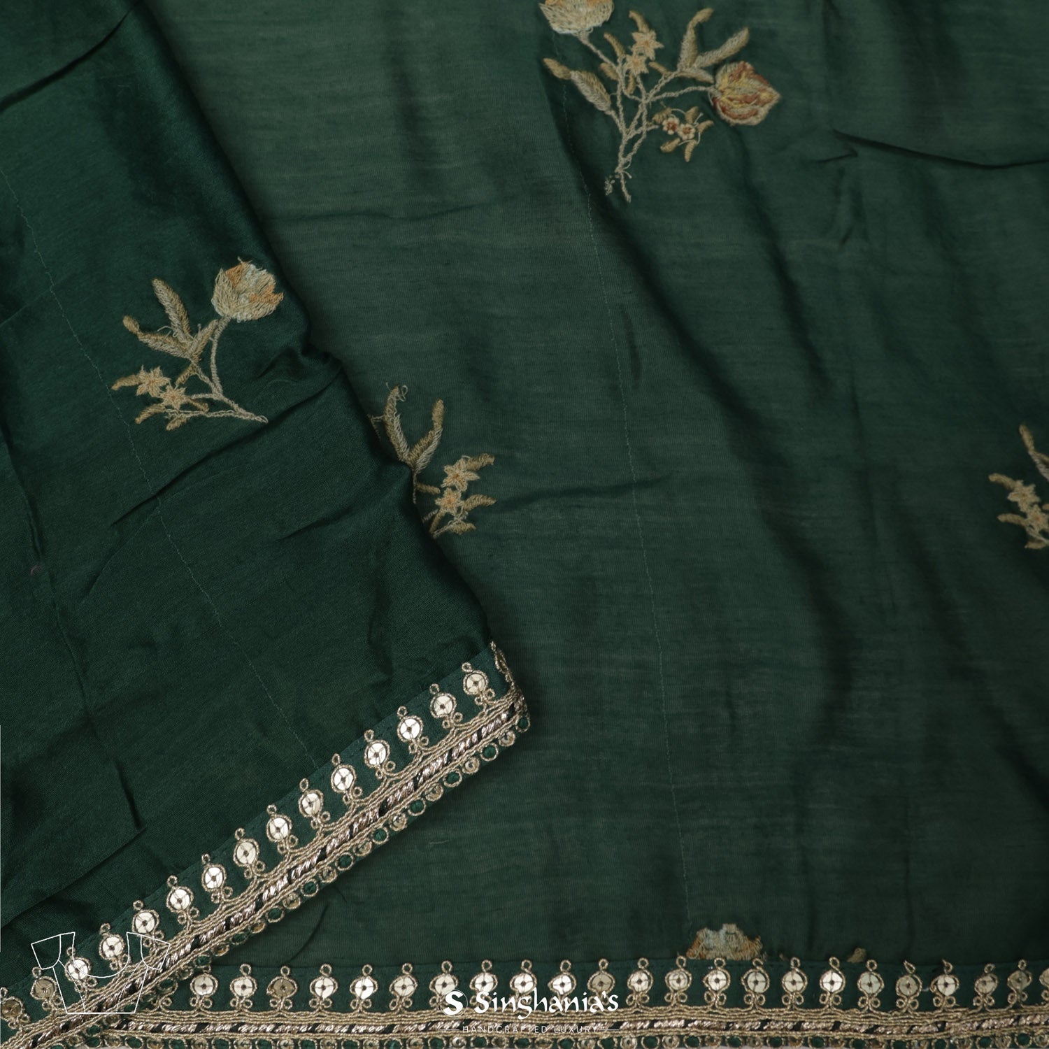 Phthalo Green Printed Silk Saree With Bandhani Pattern