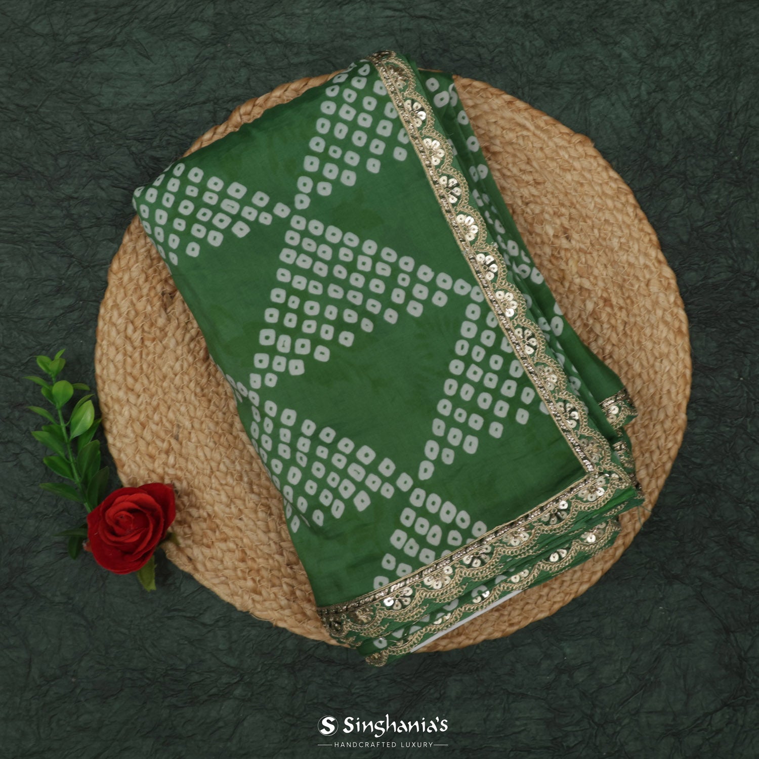 Amazon Green Printed Silk Saree With Bandhani Pattern