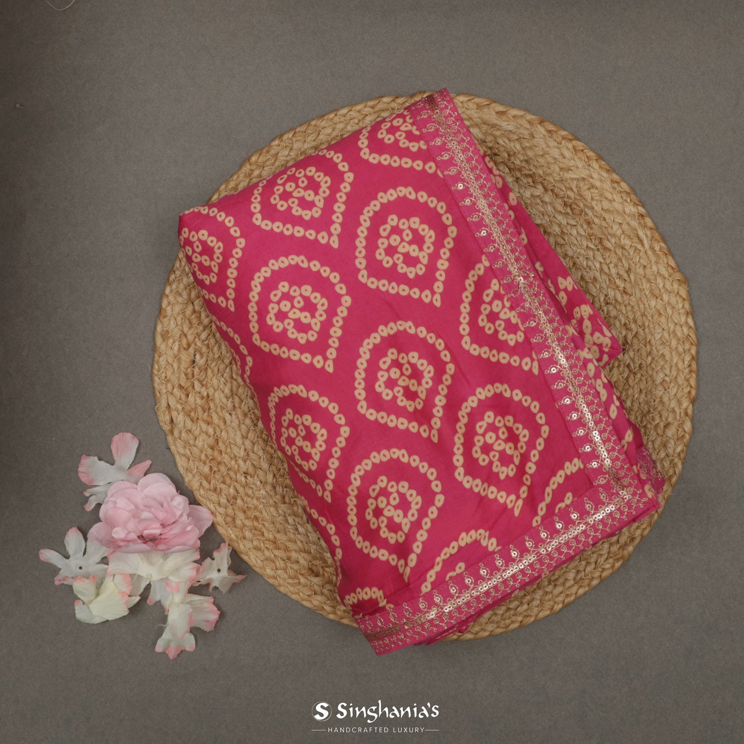 Blush Pink Printed Silk Saree With Bandhani Pattern