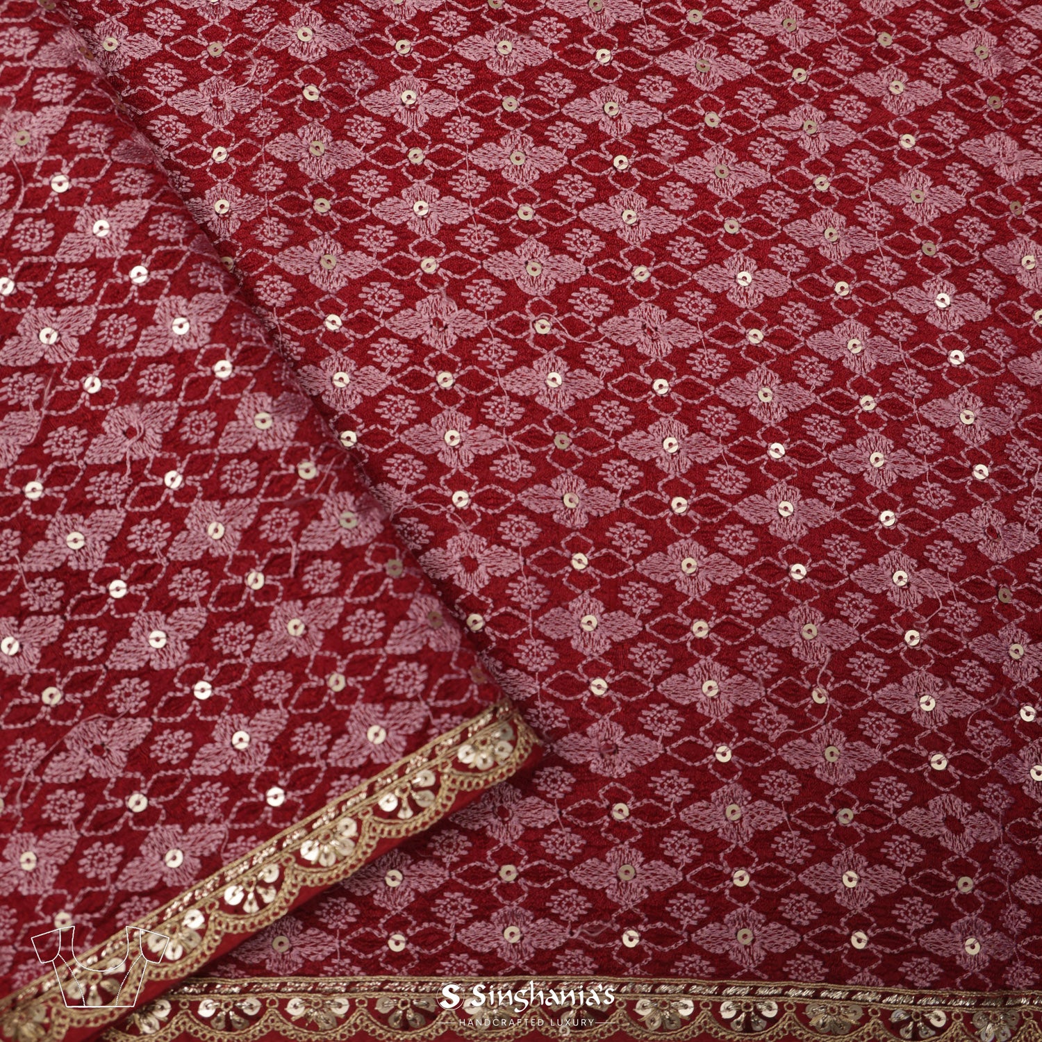 Persian Red Silk Saree With Bandhani Pattern & Embroidery Border