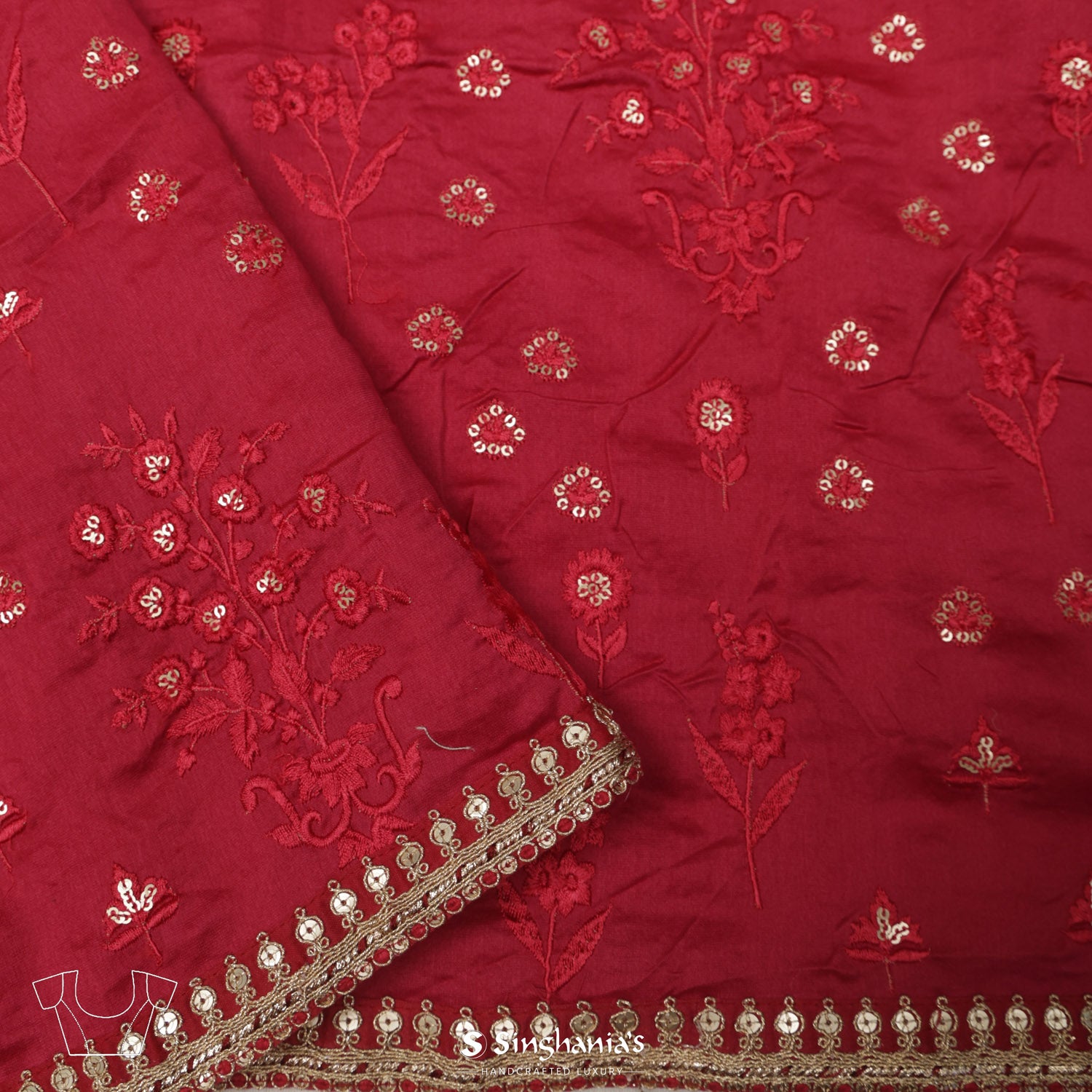 Persian Red Printed Silk Saree With Bandhani Pattern