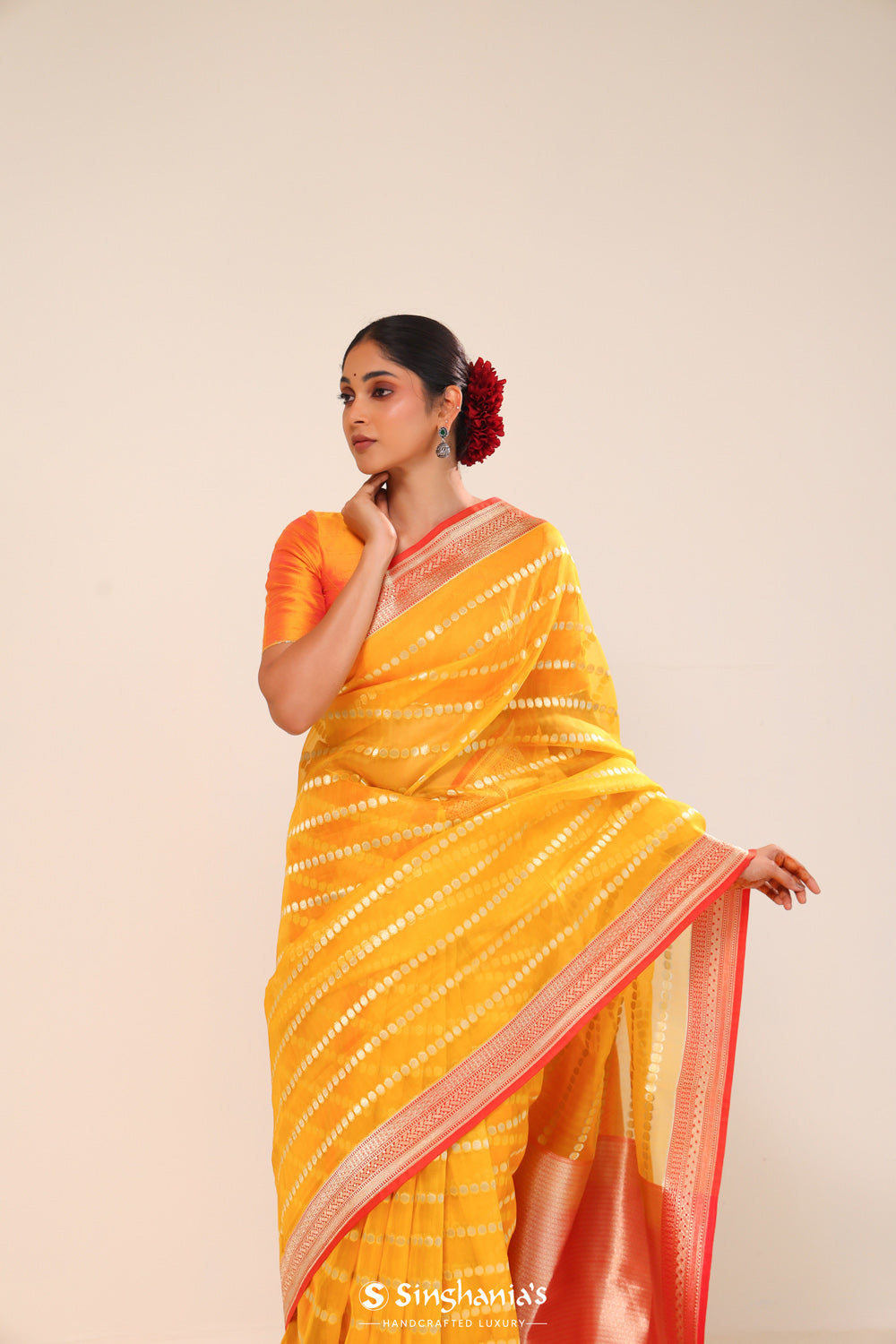 Gold Yellow Organza Chiniya Banarasi Saree