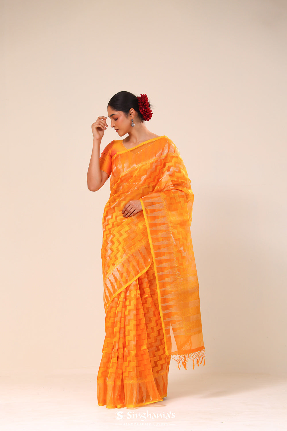 Marigold Orange Organza Chiniya Banarasi Saree