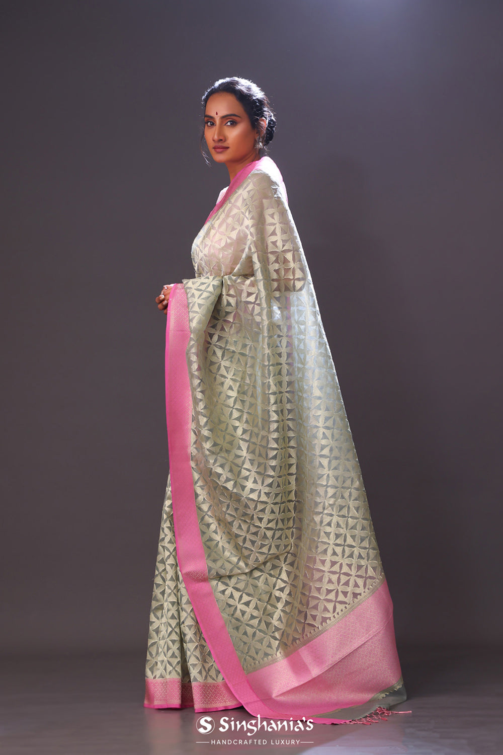 Ash Grey Organza Chiniya Banarasi Saree