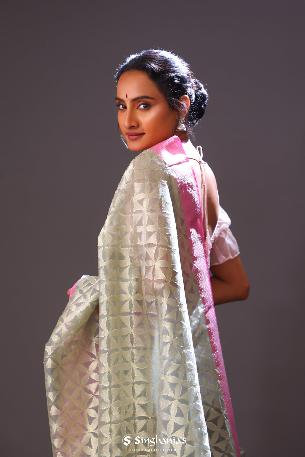 Ash Grey Organza Chiniya Banarasi Saree