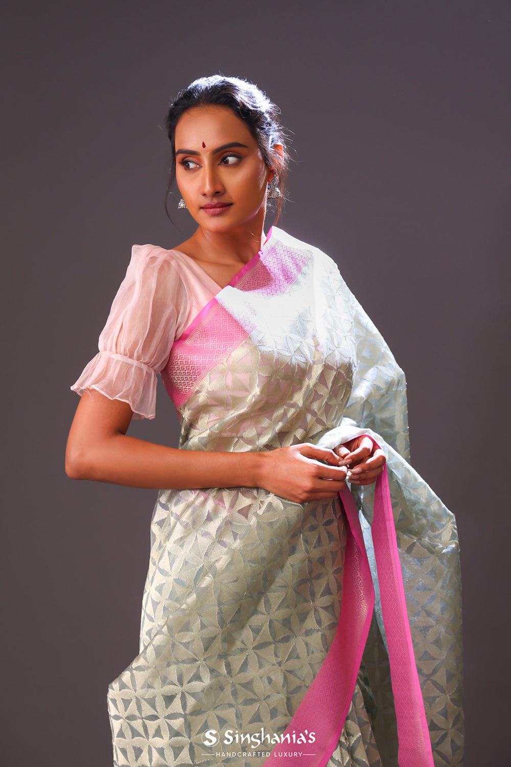 Ash Grey Organza Chiniya Banarasi Saree